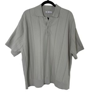 Zara Ribbed Knit Polo Shirt XL Sage Gray Cotton Short Sleeve Minimalist Preppy